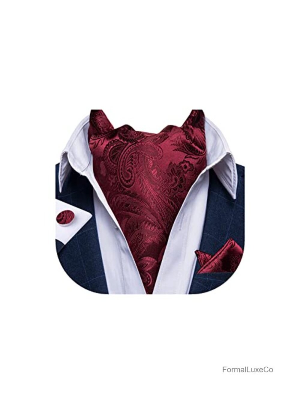 DiBanGu Jacquard Woven Ascot Silk Cravat Set for Men Wedding Party Cufflinks